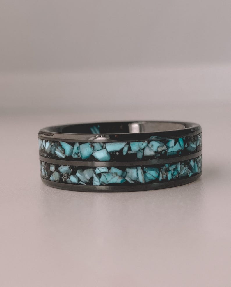 Double Channel Turquoise Inlay Ring Wedding Band Mens Womens - Etsy