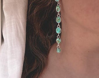 Brincos pendentes de turquesa com 6 pedras em prata ou ouro, branco, búfalo, turquesa, rosa, concha, feito por nativos