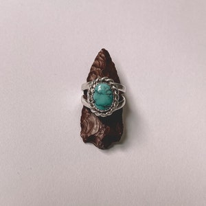 Split Band Rope Detail Oval Turquoise Ring