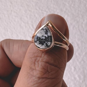 Detailed Turquoise or White Buffalo Ring with Split Band Silver or Gold