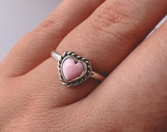 Turquoise and Sterling Heart Dainty Ring