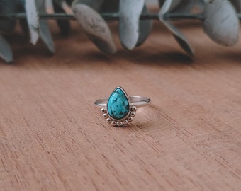 Bague turquoise en forme de larme, bijoux amérindiens faits main faits main