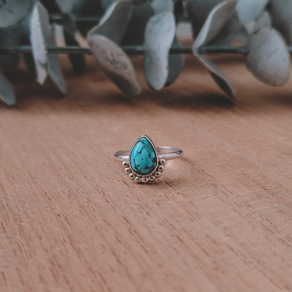 Teardrop Turquoise Ring Native American Handmade Custom Jewelry