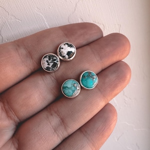 Turquoise or White Buffalo Stud Earrings, Silver or Gold | Navajo handmade to order