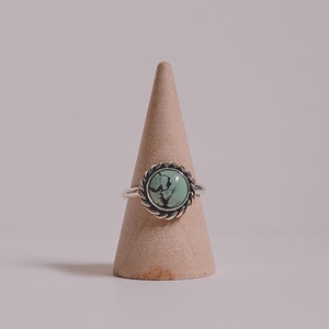 Circle Turquoise Ring with Twisted Gold and Silver Rope Edge