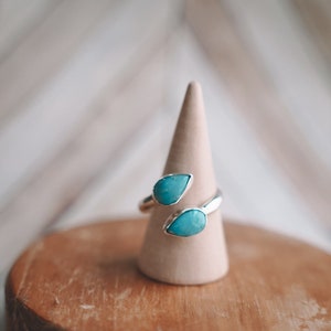 Double Tear Drop Wraparound Turquoise Ring or White Buffalo
