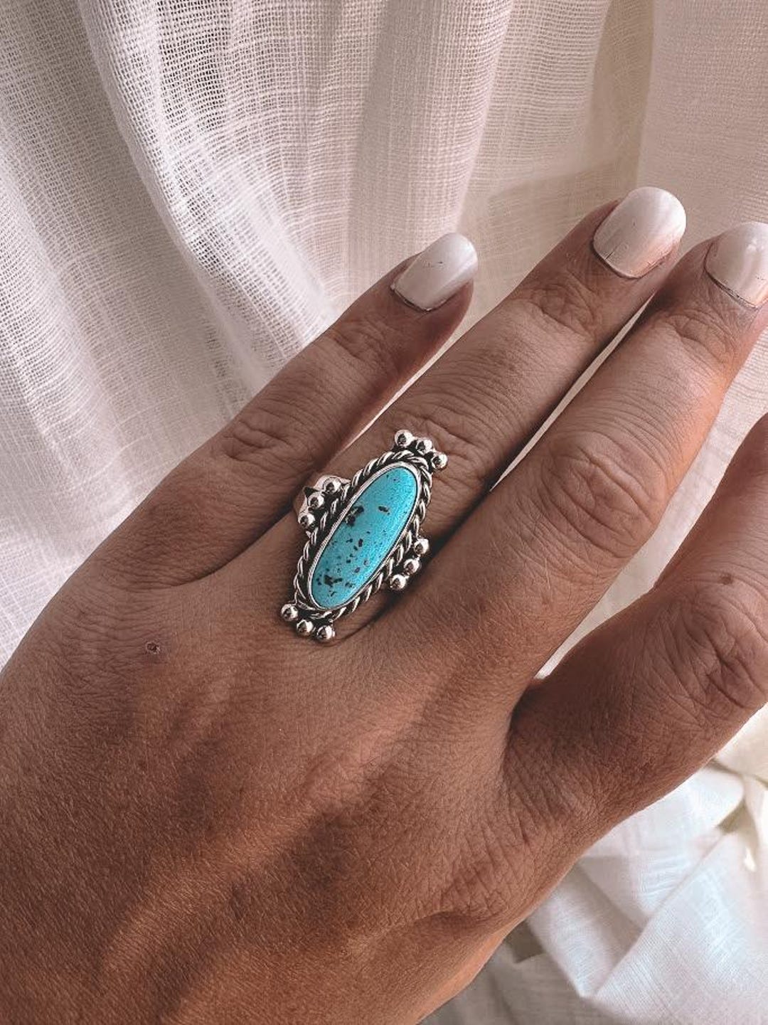 Beaded Detail Long Turquoise Ring Native Handmade - Etsy