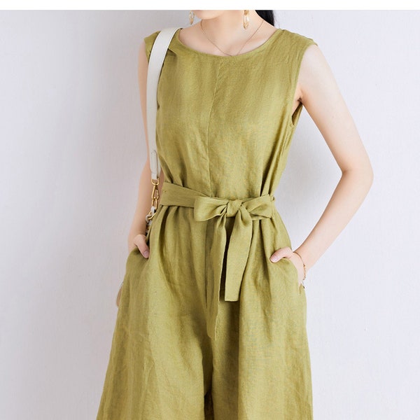 Special offer / Linen romper，Linen playsuit,Summer overall for women,Short linen jumpsuit, Linen clothing for women,Green Linen romper