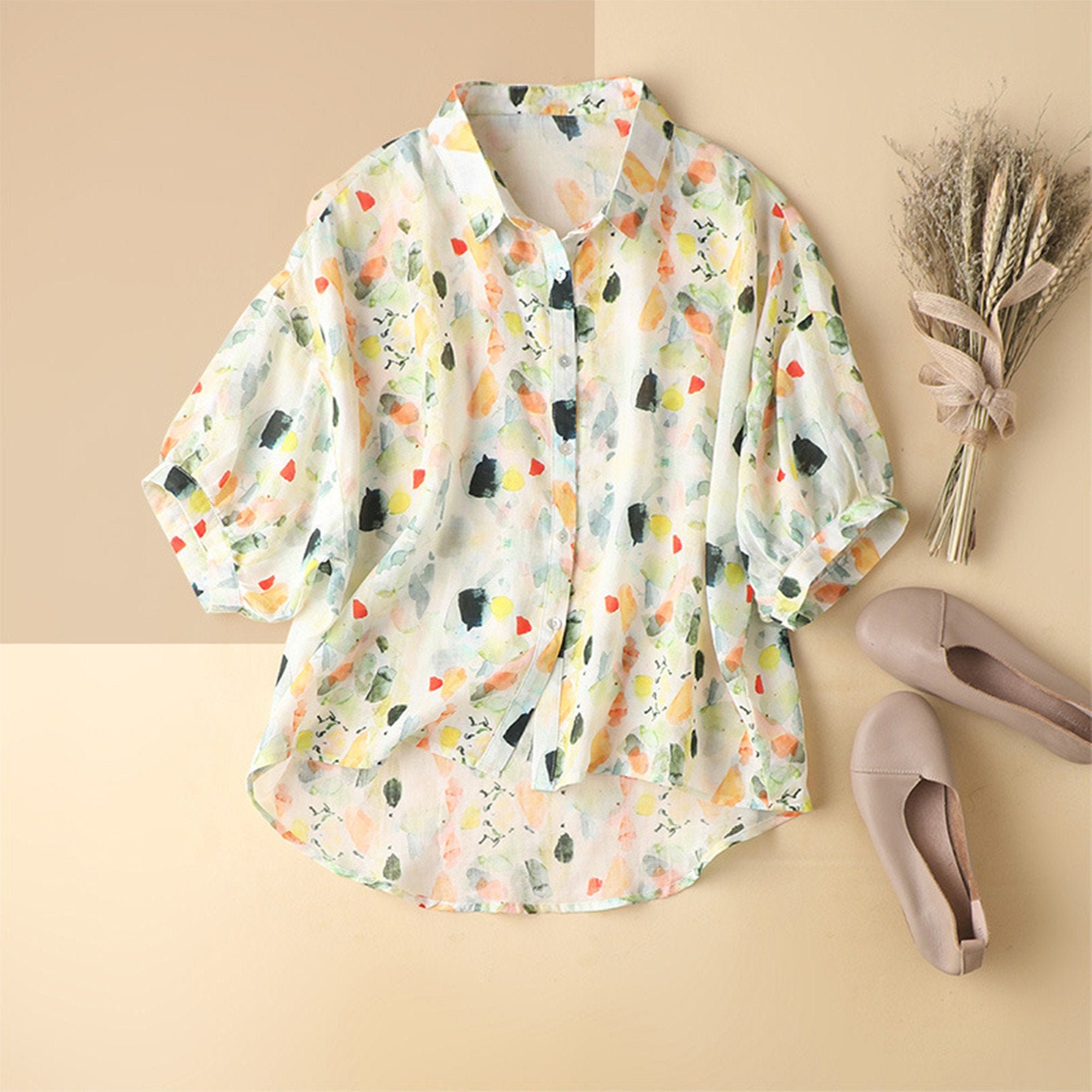 New Short Sleeves Pink Linen Shirt Summer Camp Linen Shirts Etsy