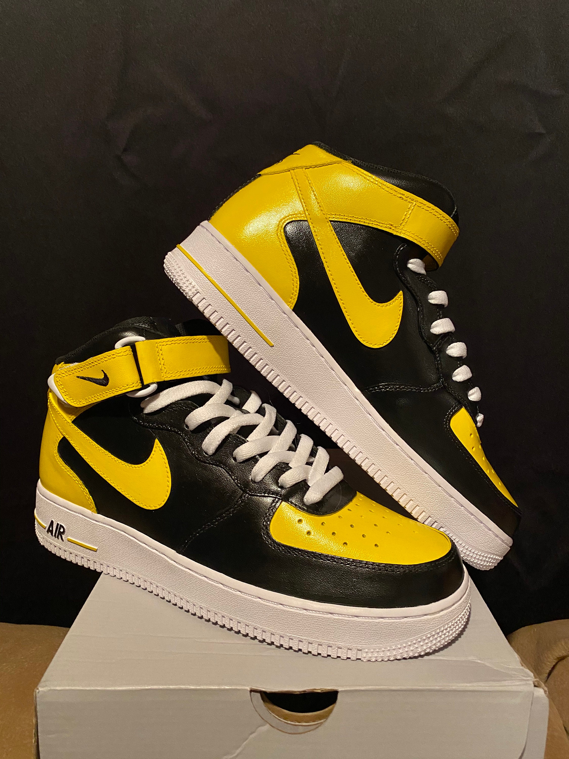 Black and Yellow Air Force 1 Mid | Etsy