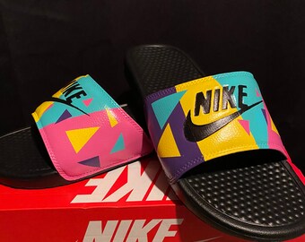 rainbow nike flip flops