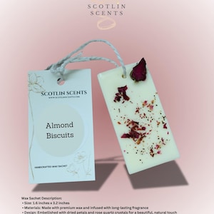 Almond Biscuits Wax Sachet | Handcrafted Scented Wax Freshener with Rose Quartz & Dried Petals