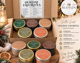 Holiday Favorites Candle Gift Set | 5 Hand Poured Soy Candles | Fall & Christmas Scents | Cozy Candle Gift Box | Scotlin Scents