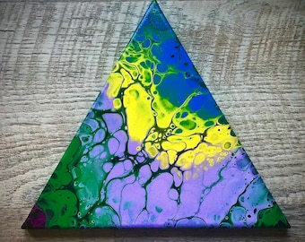 Acrylic Paint Pour Triangle Wrapped Canvas Abstract Painting