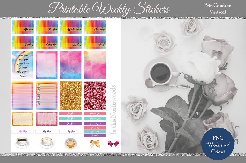 Printable Rainbow Planner Stickers Erin Condren Vertical | Etsy