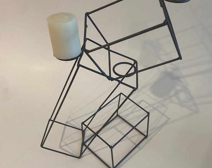 1990s Postmodern Metal Candle Holder Geometric Shapes Sculpture