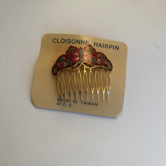 1980s Vintage New Cloisonné and Gold Hair Clip - image 4