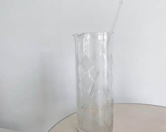 1980s Vintage Frosted Diamond Checkered Pitcher with Stirrer