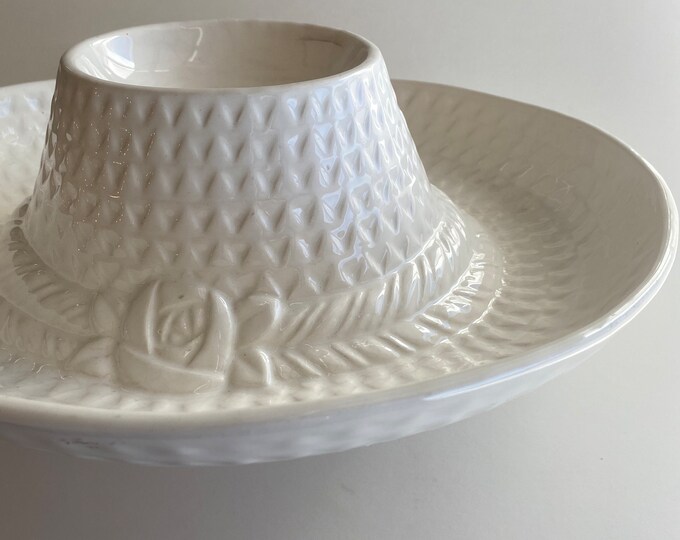 Vintage Chip and Dip White Ceramic Cowboy Hat Serving Dish, Made in Japan