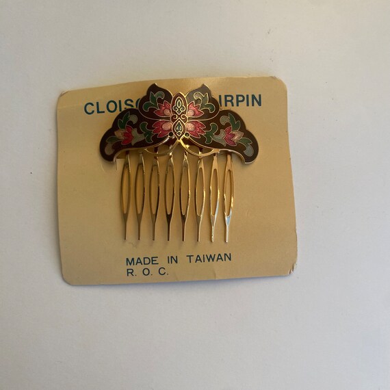 1980s Vintage New Cloisonné and Gold Hair Clip - image 3