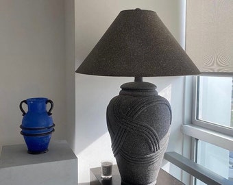 Large 1980s Vintage Art Deco Table Lamp with Sponge Art Paint
