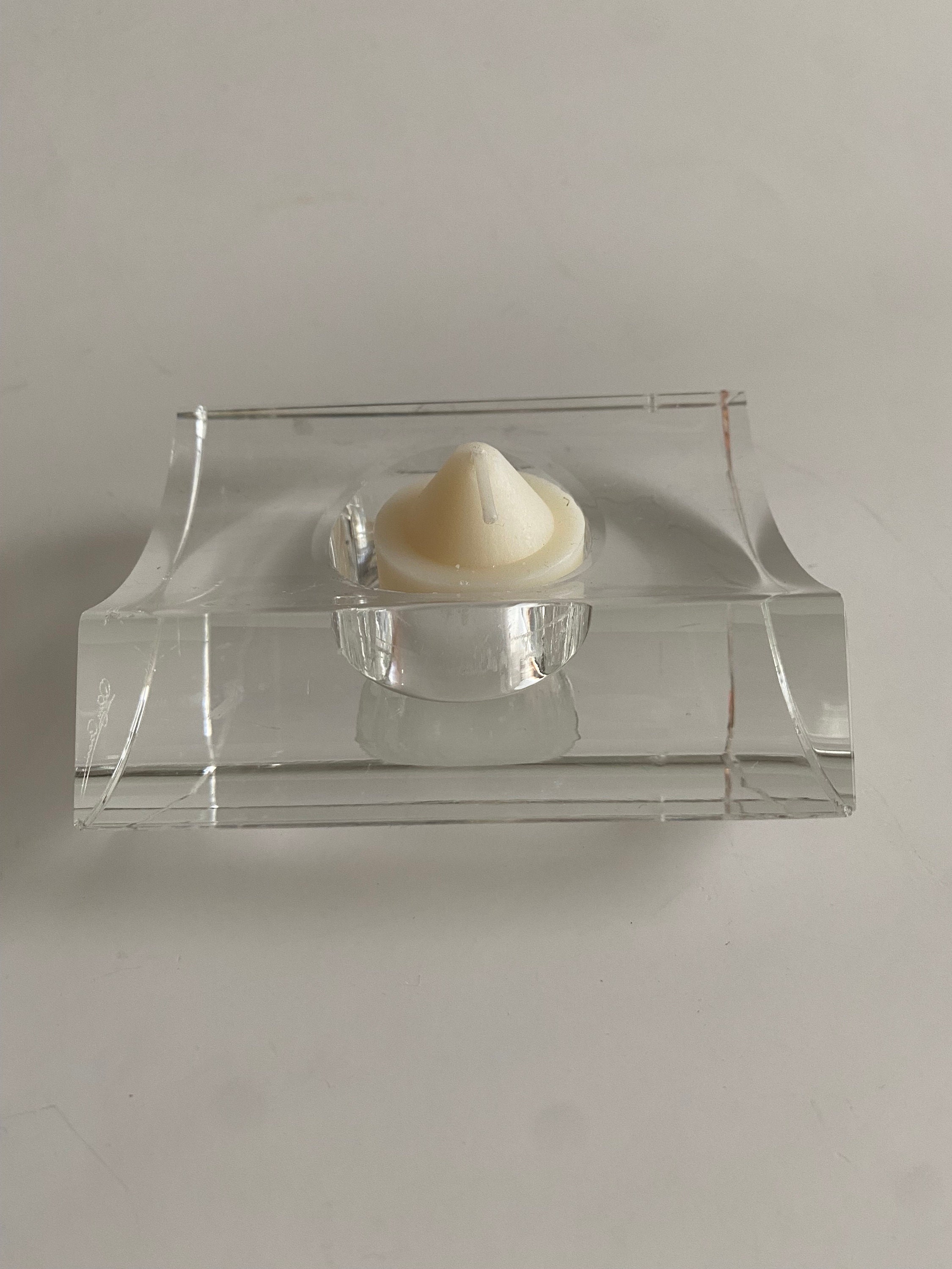 1990s Y2K Floating Glass Crystal Candle Tealight Holder Postmodern