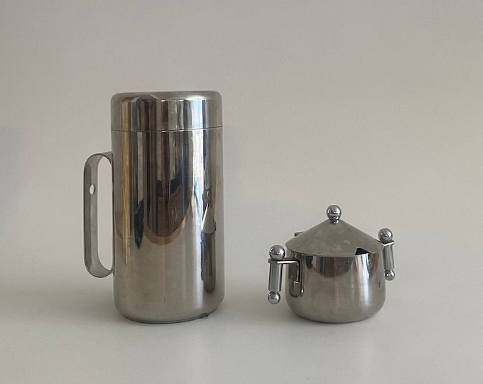 1970s Postmodern Vintage INOX 18-10 Italian Pitcher Frother and Sugar Dish
