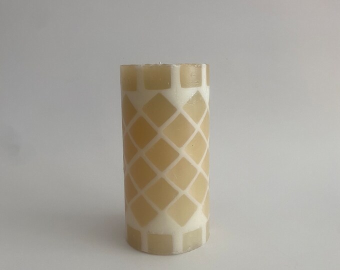 1990s Vintage Checkered Diamond White and Cream Candle