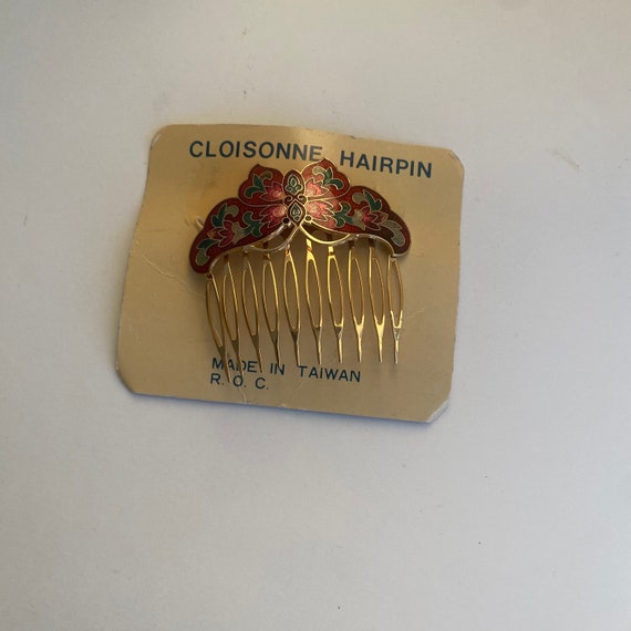 1980s Vintage New Cloisonné and Gold Hair Clip - image 8