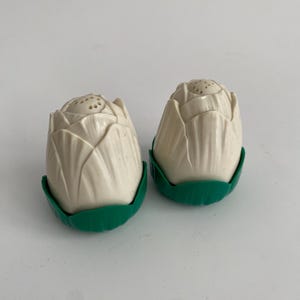 1950s Vintage Jaydon Plastic Tulip Salt and Pepper Shakers White Rosebud Set of Two