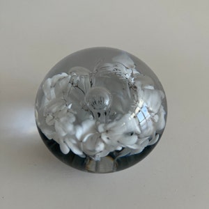 1990s Vintage Murano Paperweight White Speckles and Clear Glass