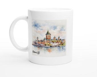 Montreal, QC Watercolor Skyline White 11oz Ceramic Mug