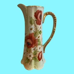 Vtg Gerold Porzellan Pitcher Bavaria Western Germany Poppies Signed Joni