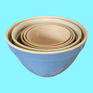 BIA Cordon Bleu 5 Mixing Bowls Solid Colors Green Yellow Rose 2 Blue Heavy