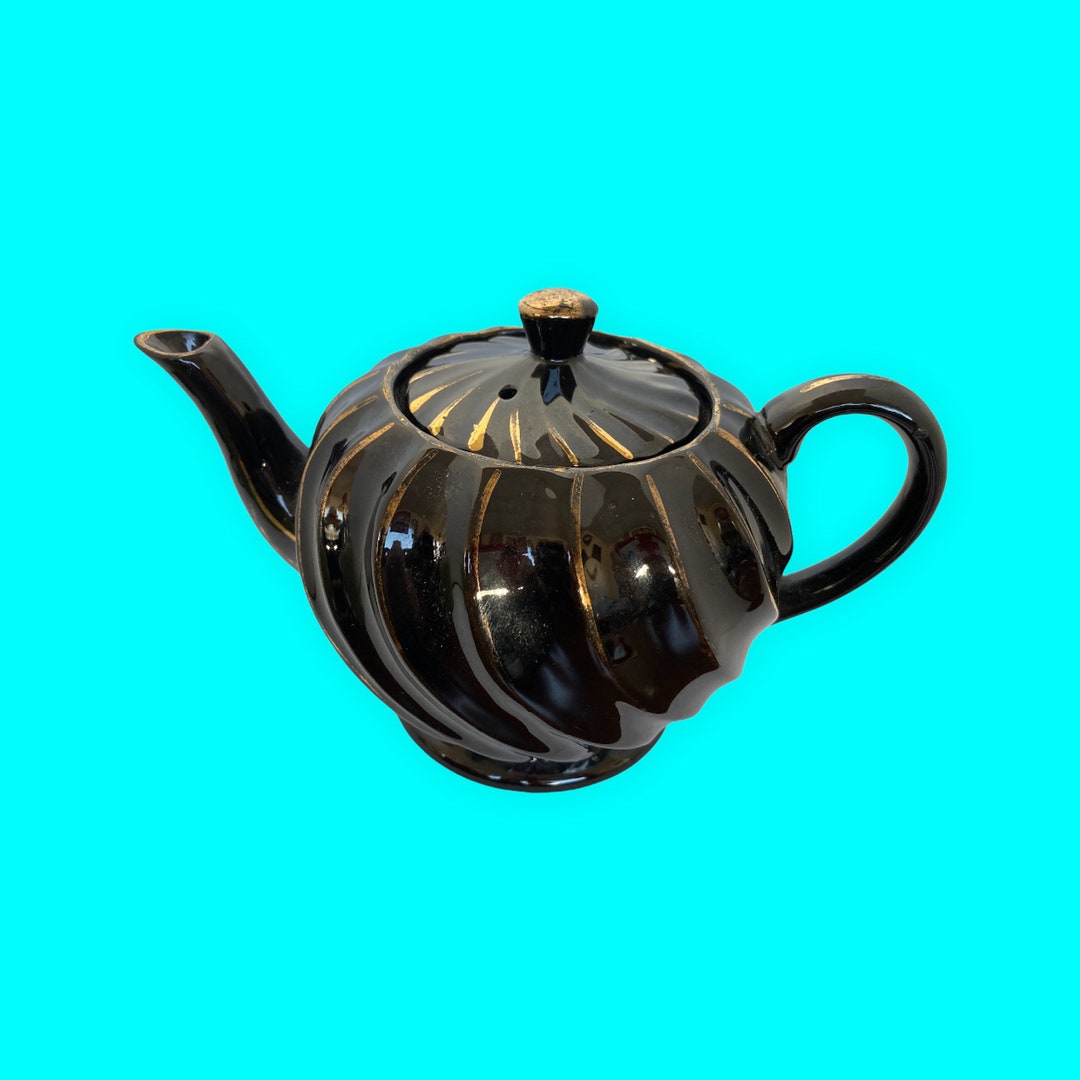 Black Teapot With Gold Gilt Trim Unmarked Looks Like Sadler Etsy
