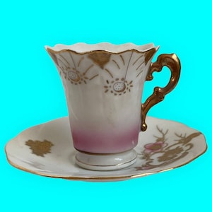 Pink and Gold Occupied Japan Demitasse Cup & Japanese Saucer Hand Painted