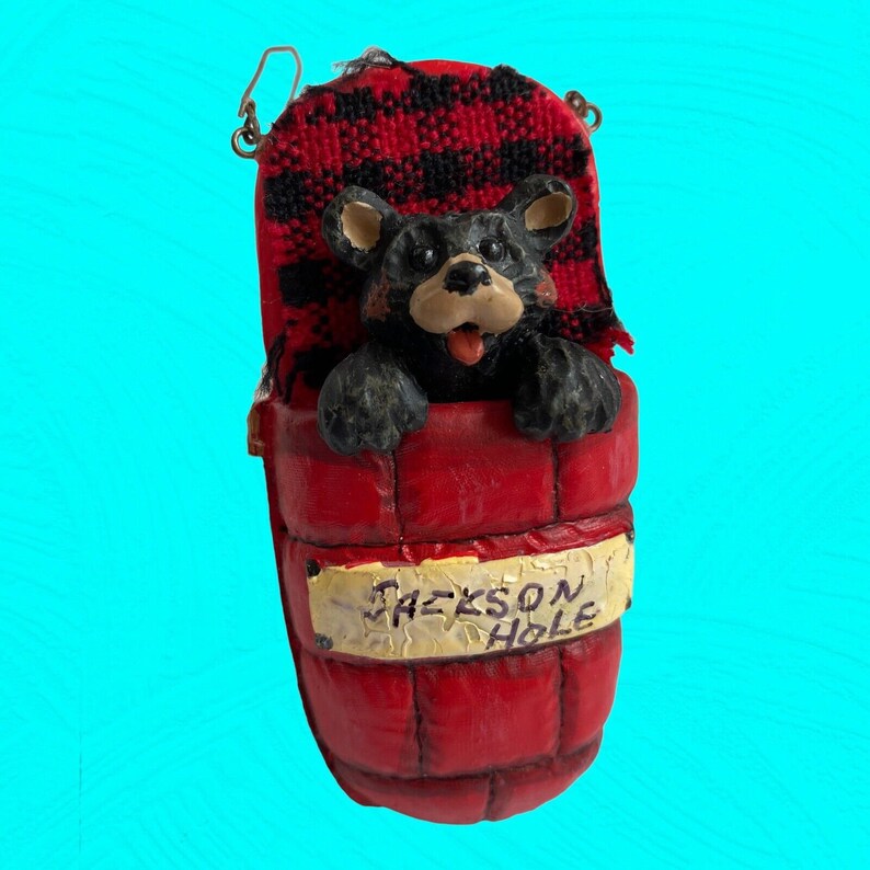 Vtg KSA Inc Kurt S Adler Christmas Ornament Black Bear in Red Sleeping