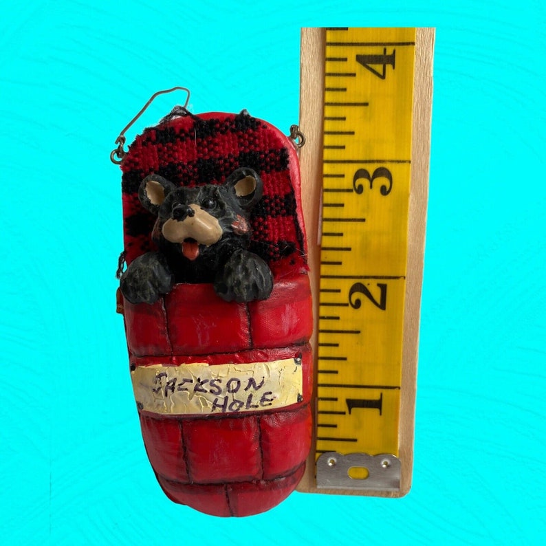 Vtg KSA Inc Kurt S Adler Christmas Ornament Black Bear in Red Sleeping