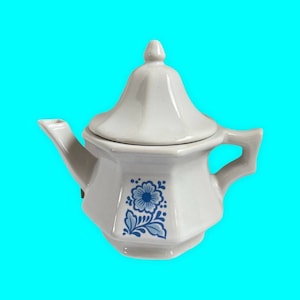Avon Ironstone China White Pitcher Gravy Creamer Small Blue Flowers small Vintage