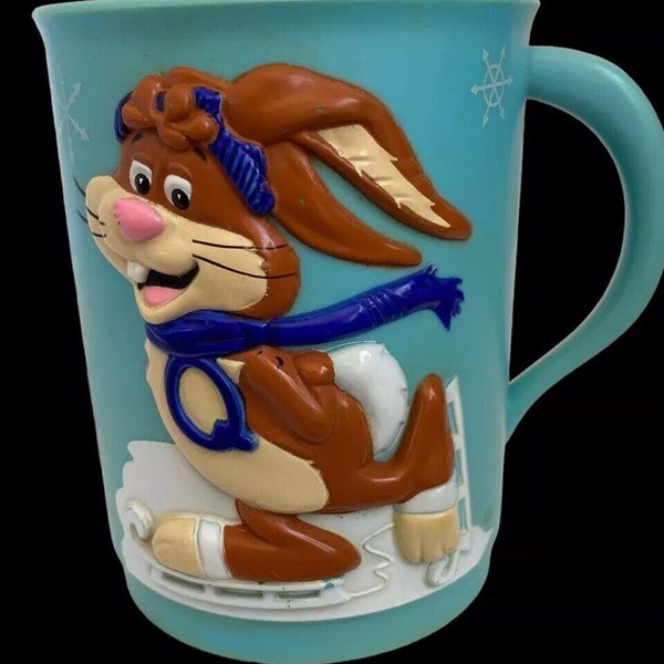 Vintage Nestle Quik Ice Skating Bunny Rabbit 3D Plastic Mug