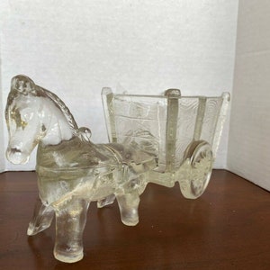Horse Donkey Cart Candy Dish, Vintage Clear Pressed Glass