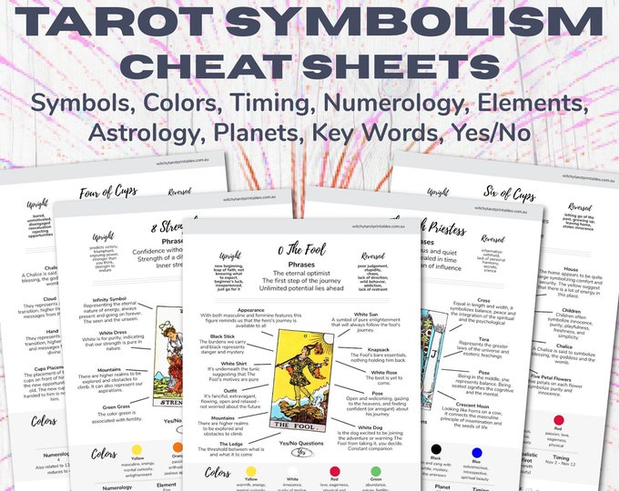 Featured listing image: Tarot Meanings and Symbolism Workbook, Printable Cheat Sheets, Use for Journal Pages, Card Meanings, Reference Guide