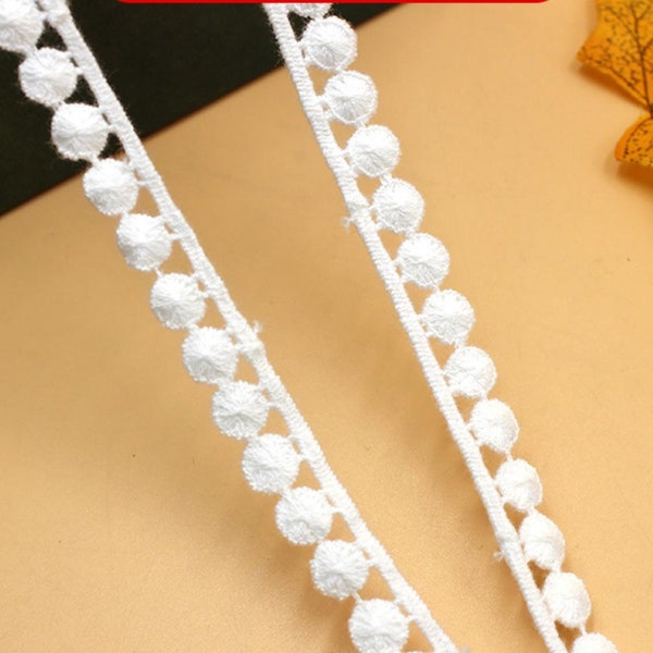 White narrow lace trim, small cotton ball trim white cotton clothing DIY handicraft supplies sewing decoration