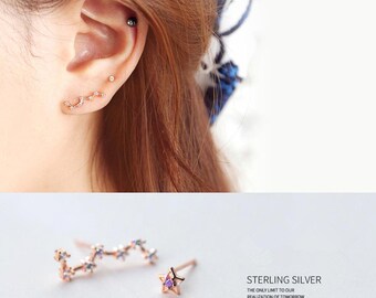 s925 silver big dipper ear climbing device, silver constellation climbing ear device, big dipper earrings, star climbing ear device