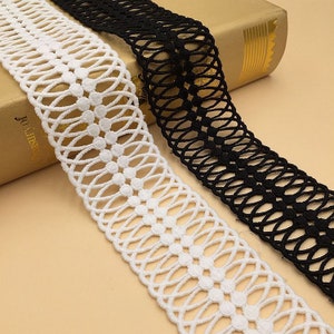 2 yards White / black milk silk crochet style lace trim, used for sewing DIY wedding dresses for home decoration