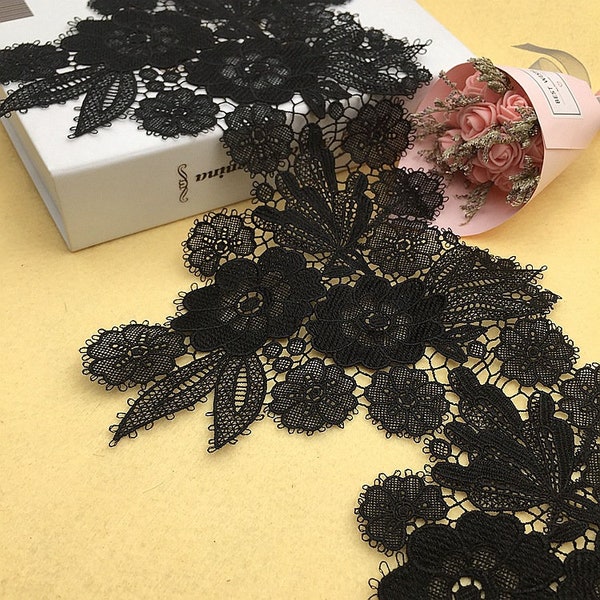 1 Meter wunderschöner schwarzer Venise Floral Spitzenbesatz, passend für schwarze DIY Kleider, Korsetts, Gürtel, Applikationen, Wohnkultur Nähen