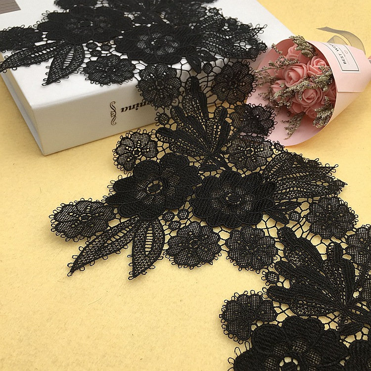 Black Beaded Lace Applique, Floral Motif Embroidered Lace Applique for  Wedding Gown Costume Dress Sewing Supplies 