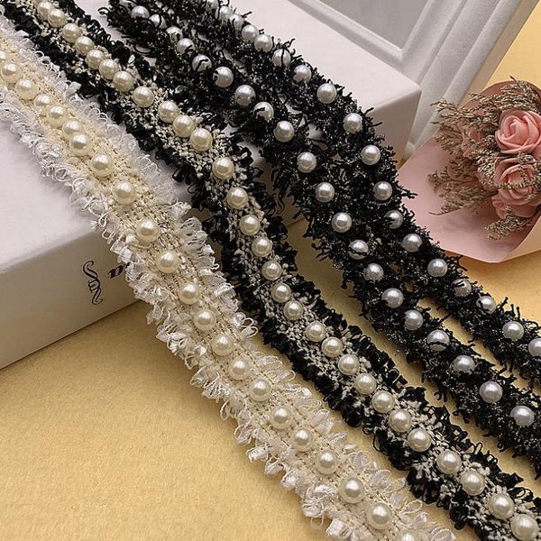 1 yard Beaded lace webbing trim DIY dress, collar, cuffs, clothing