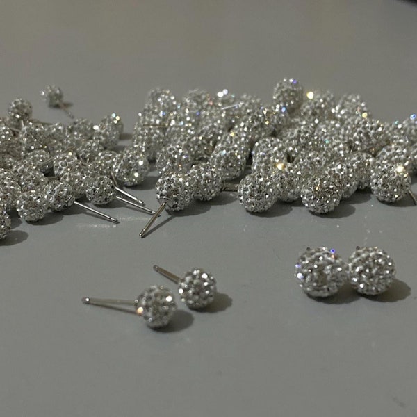 Boucles d’oreilles en boule d’argent à paillettes shamballa, taille 6 ou 8 mm en argent sterling 925