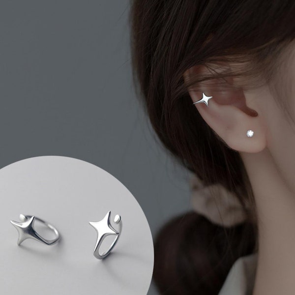 s925 silver four-point star ear clip bright color four-point star ear clip, no pierced earrings